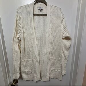Kim Rogers Size XL 100% Cotton Women's Open Front Long Sleeve Cardigan Ivory